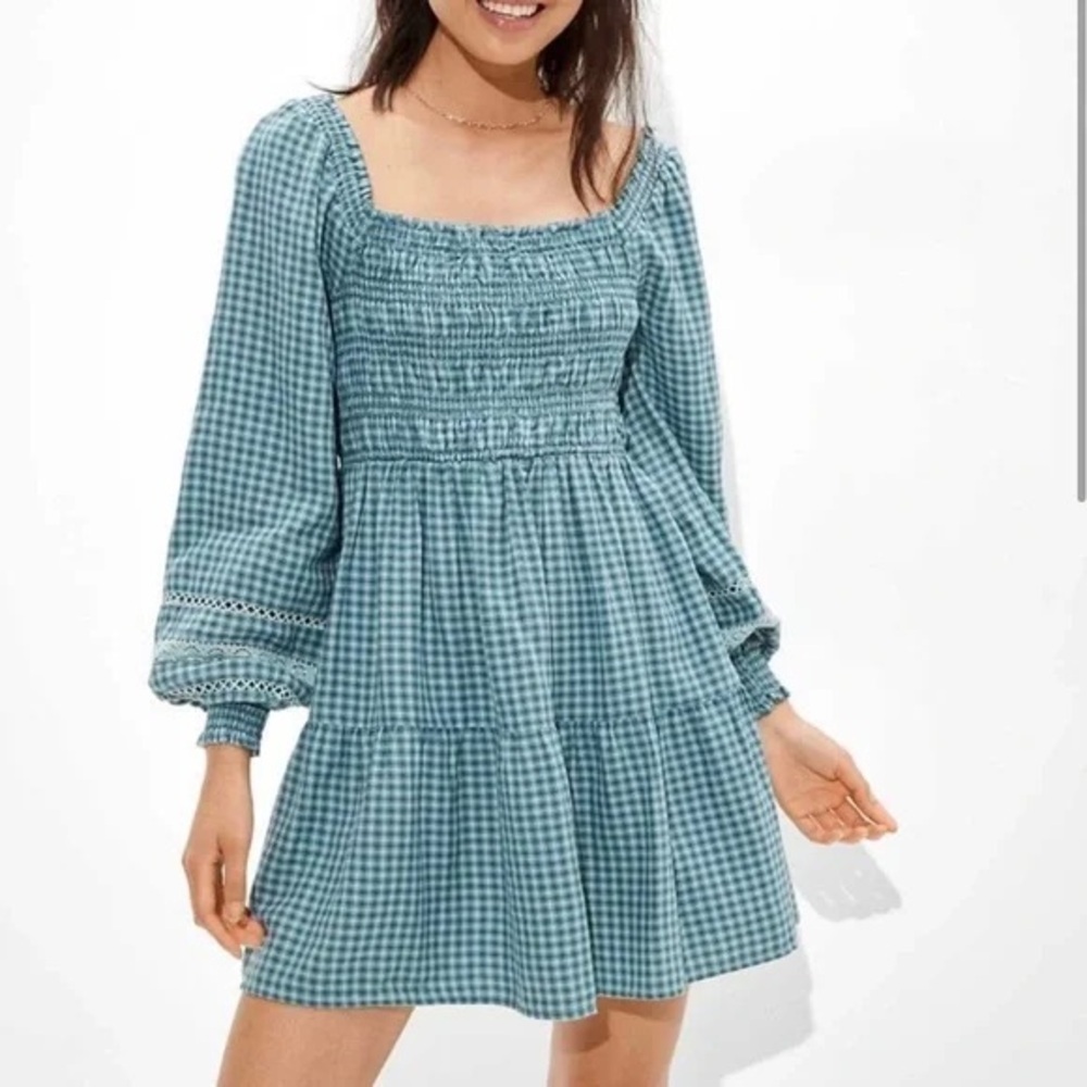 American Eagle Plaid Smocked Dress